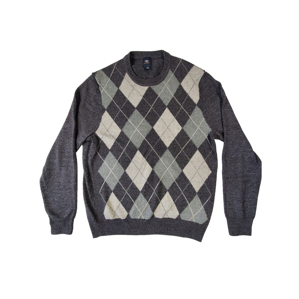 Dockers Men's Medium Gray Argyle Crew Neck‎ Pullover Sweater 100% Acrylic
